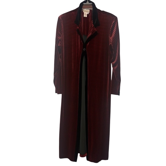 Coldwater Creek Velvet Houndstooth Long Jacket Red Black Petite Large - Picture 6 of 7